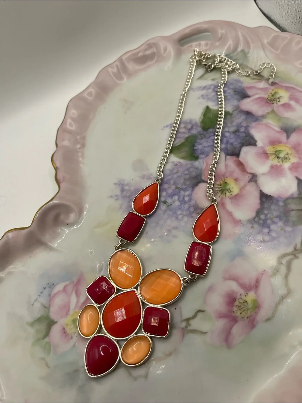 Statement Orange & Pink Gemstone Pendant Necklace -‎ Women's Fashion Jewelry